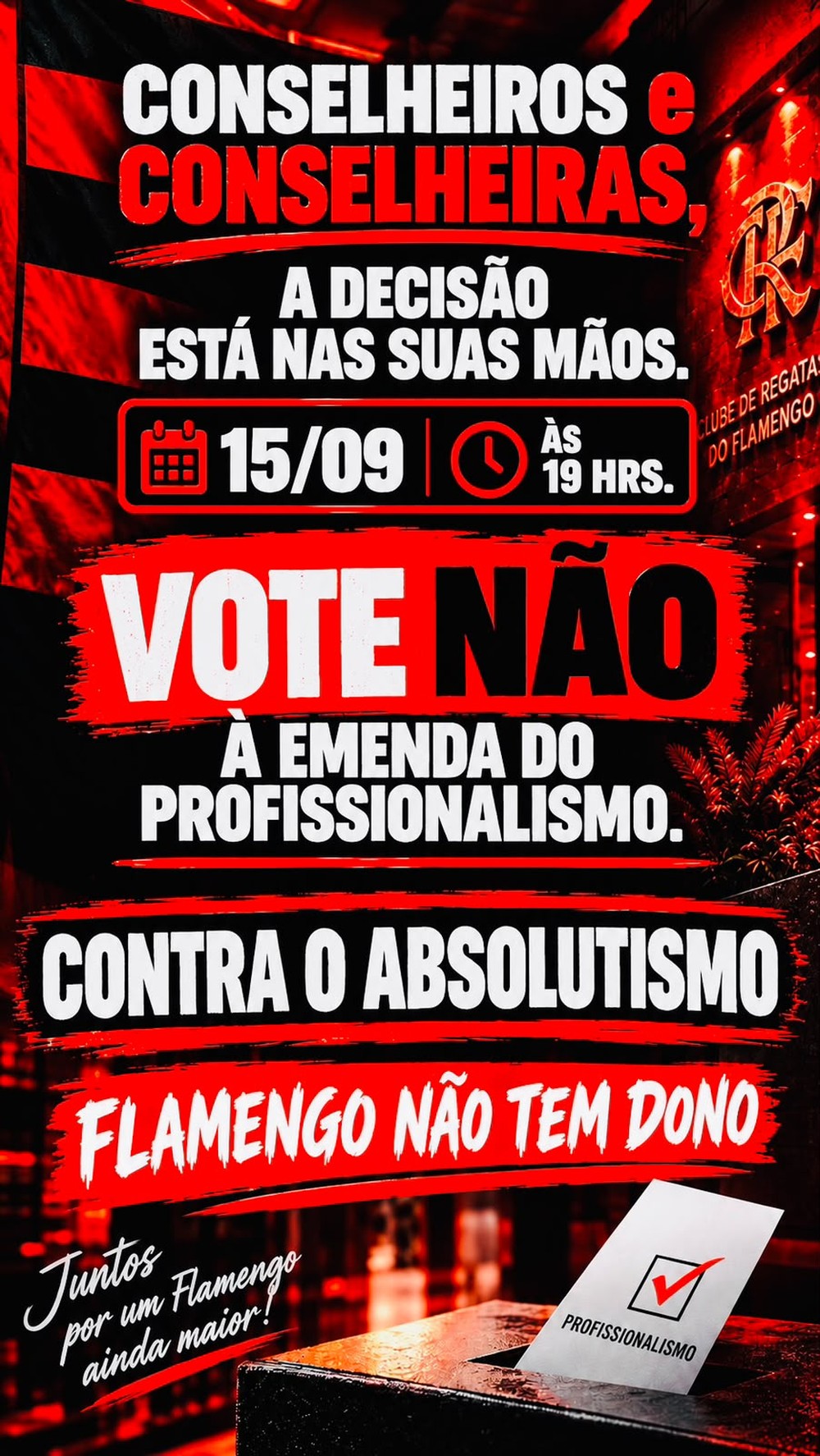 Conselheiros do Flamengo protestam contra emenda que pode dar mais poderes a Bap — Foto: Reprodução