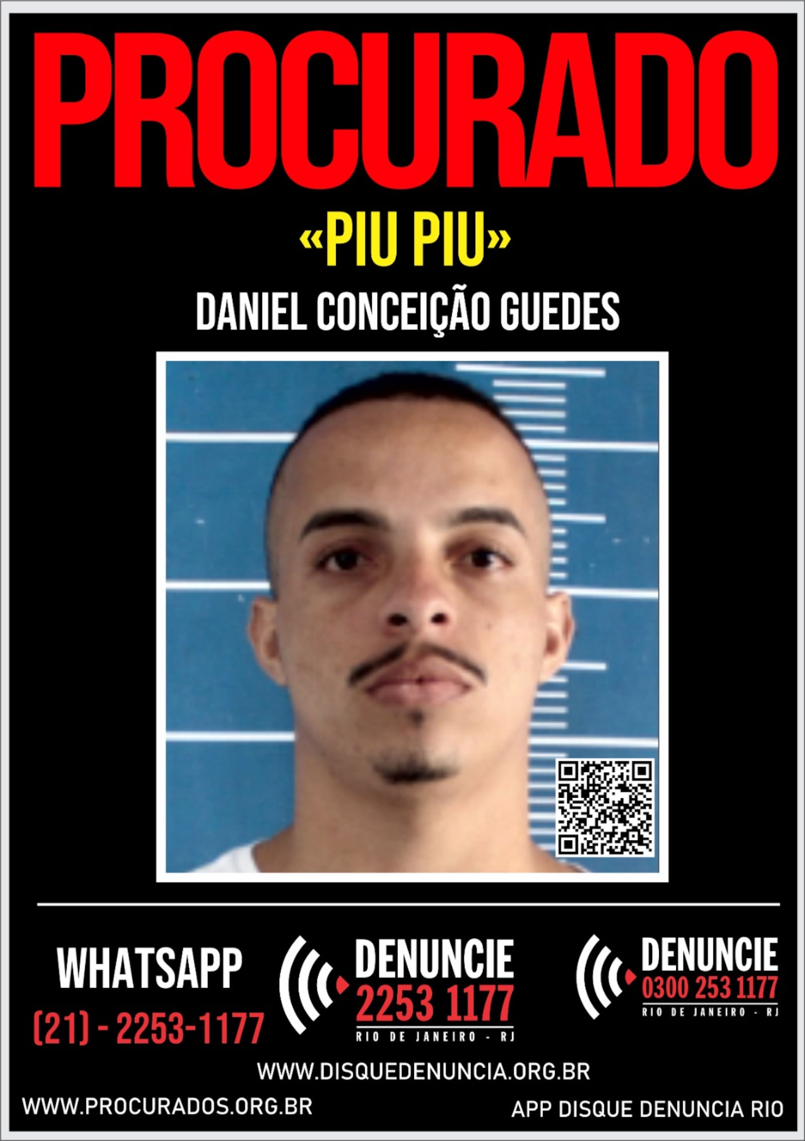 "Piu Piu" é integrante do CV e envolvido em roubos de cargas Reprodução/Disque Denúncia