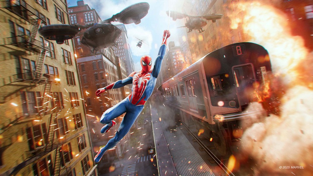 Em Marvel's Spider-Man 2 a física de pêndulo é essencial para a locomoção tradicional do herói — Foto: Reprodução/Steam