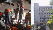 Veja momento em que prédio desaba na Penha e atinge muro de casa em SP