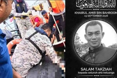 Jasad Khairul Amir Bahroom, 33, ditemui selepas dipercayai terjatuh laut.