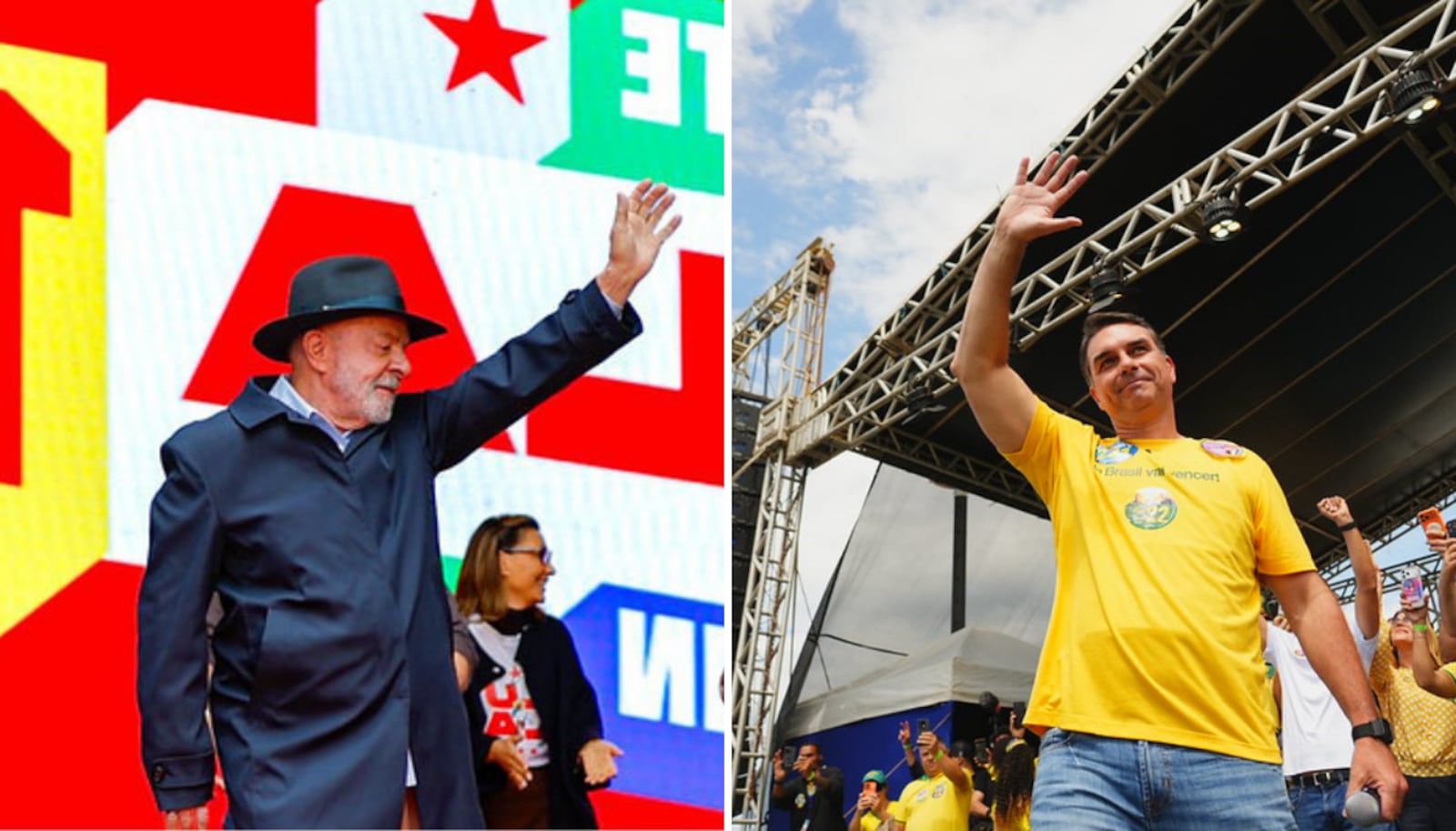 Lula aposta mais em adesivos e santinhos que Flávio Bolsonaro, segundo dados do TSE Montagem R7: Ricardo Stuckert/Campanha - 12.09.2026; Charles Vieira/Campanha Flávio Bolsonaro - 12.09.2026