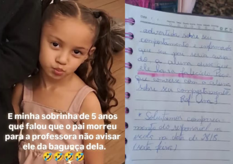 Menina inventa morte do pai para evitar bronca da professora e viraliza na web