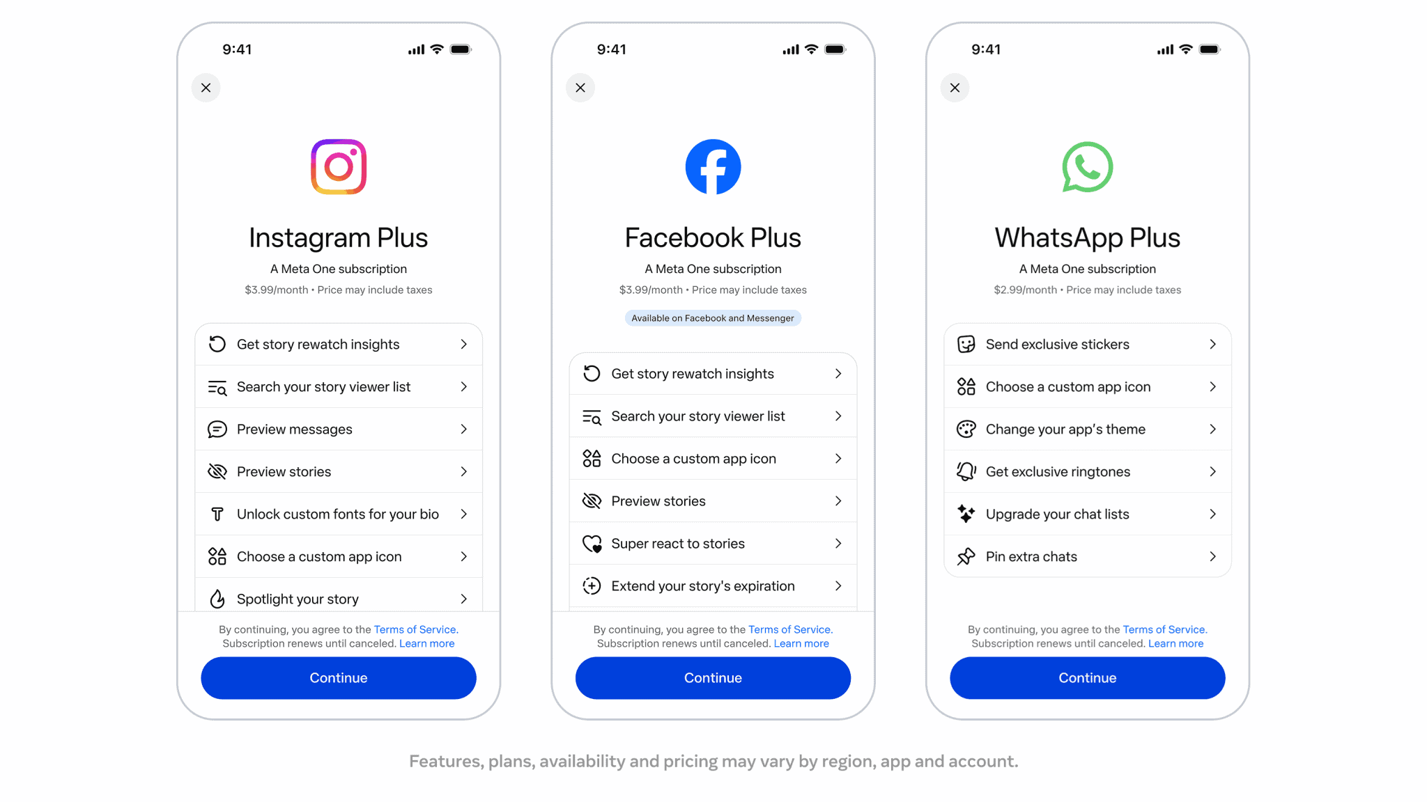 Planos pagos do Instagram, Facebook e WhatsApp no Meta One