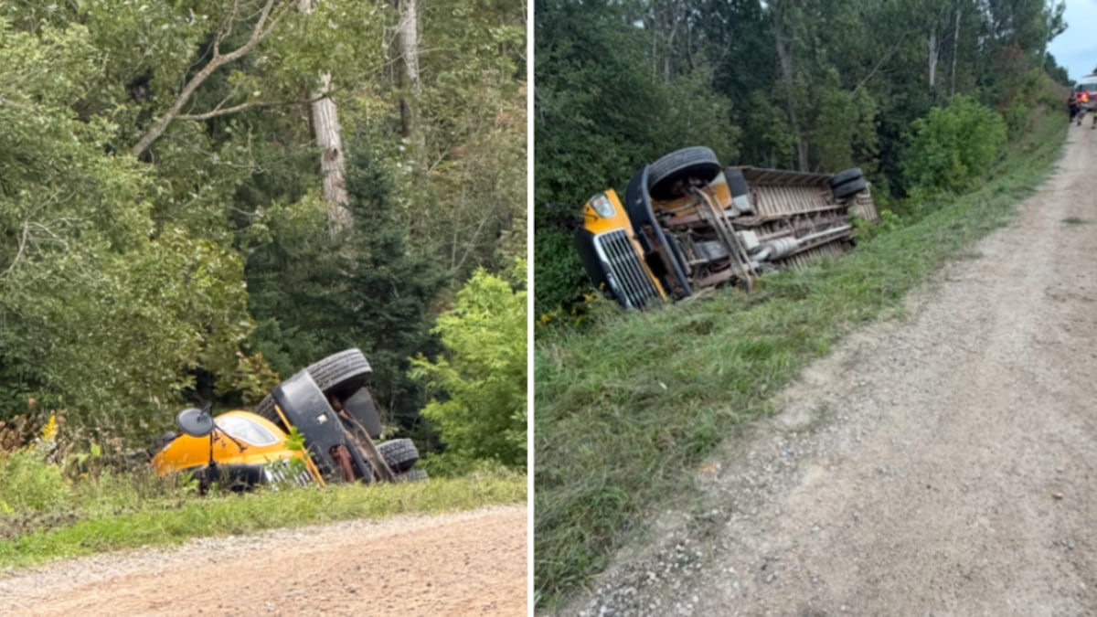 School bus carrying two students rolls over, driver airlifted