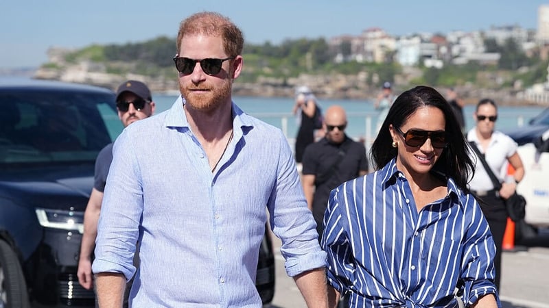 Harry and Meghan arrive to meet volunteer first responders from Bondi Surf Bathers' Life Saving Club, during a visit to Bondi Beach, on trip to Australia