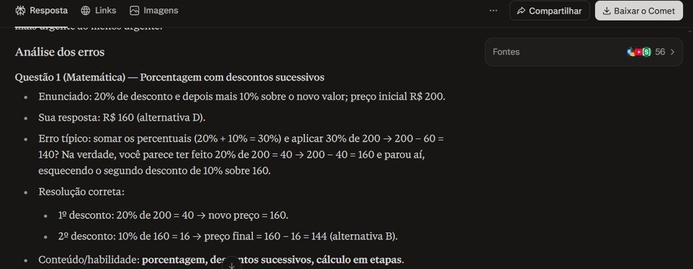 Com esse prompt o Perplexity encontra as principais dificuldades do aluno e o auxilia nos estudos — Foto: Diedrich Bader/TechTudo