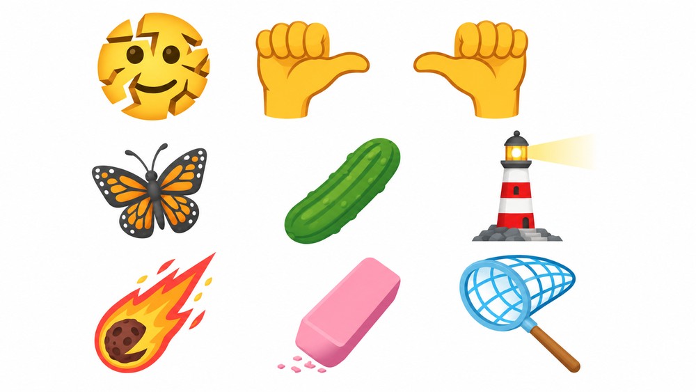 Rosto rachado, picles e meteoro: veja os 9 novos emojis que chegam em breve — Foto: Reprodução/Emojipedia