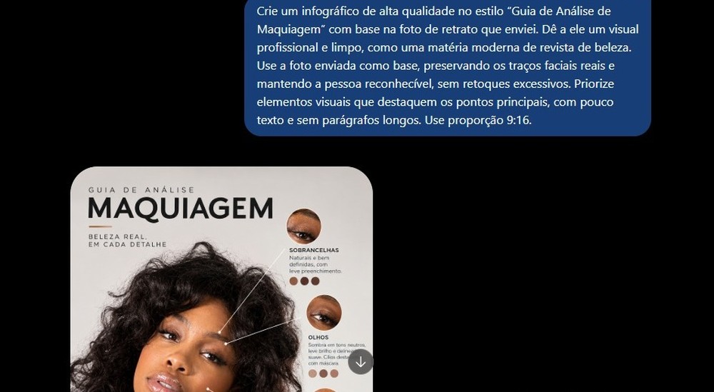 Guia de maquiagem gerado pelo ChatGPT a partir do prompt — Foto: Diedrich Bader/TechTudo