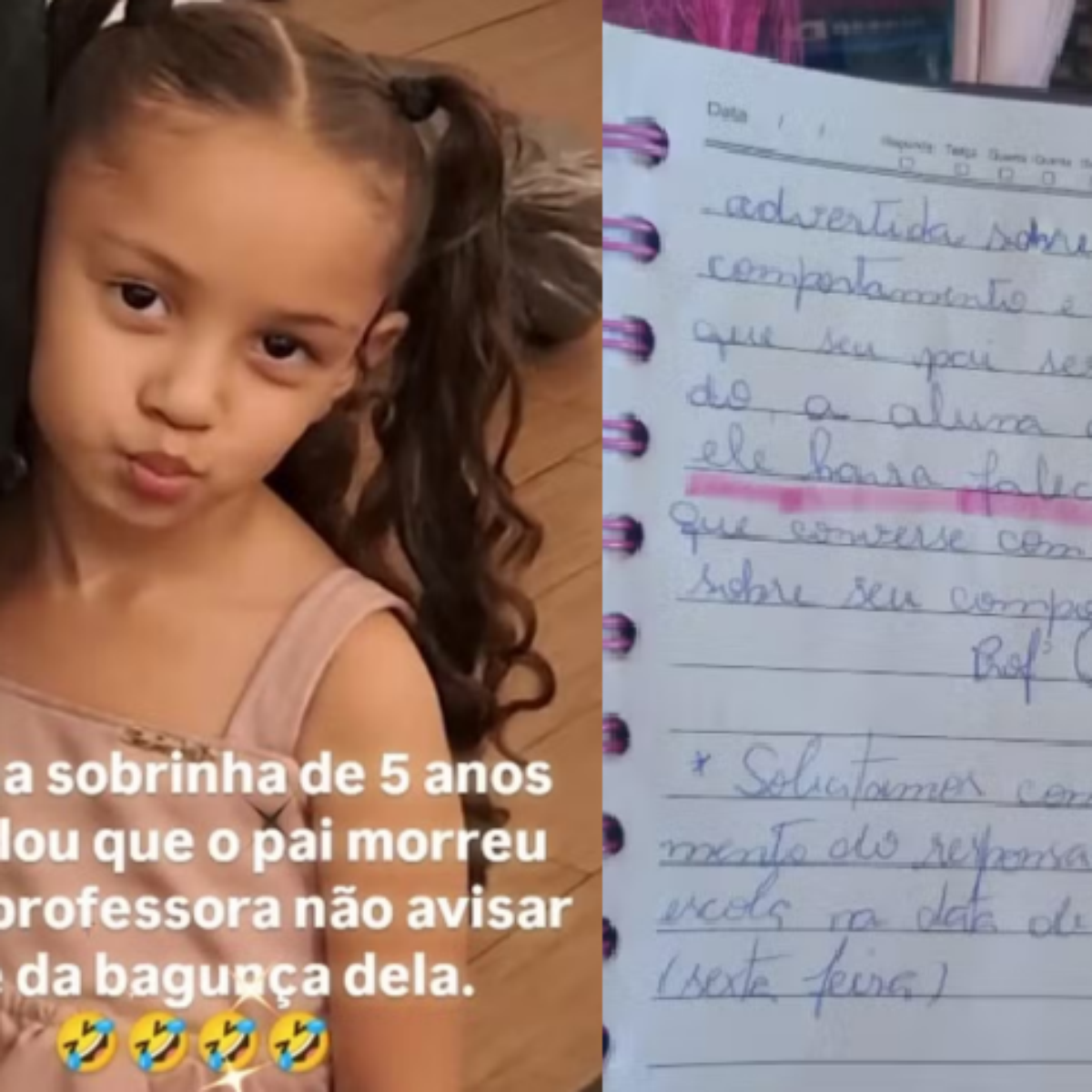 Menina inventa morte do pai para evitar bronca da professora e viraliza na web